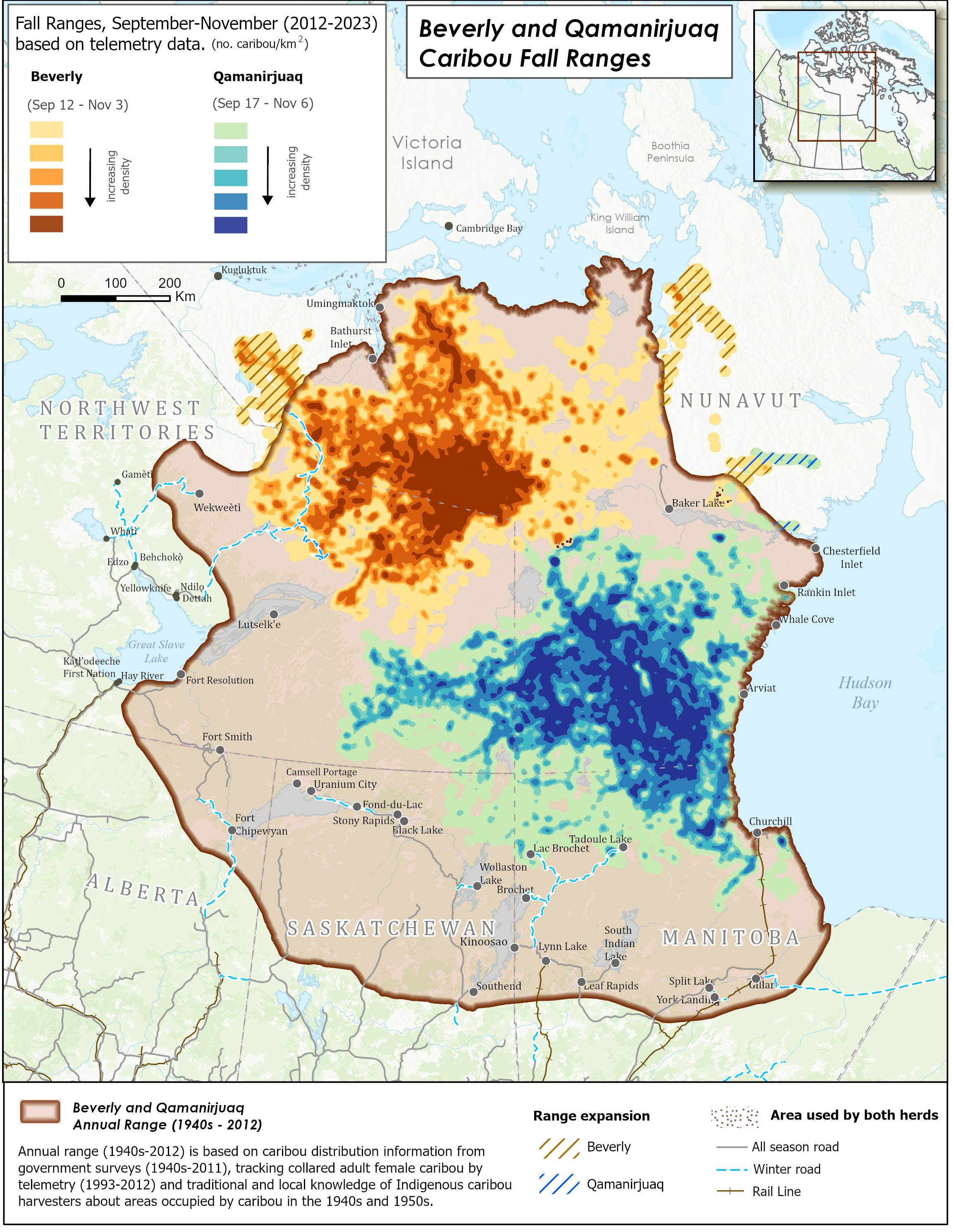 Beverly and Qamanirjuaq Caribou Winter Ranges Map