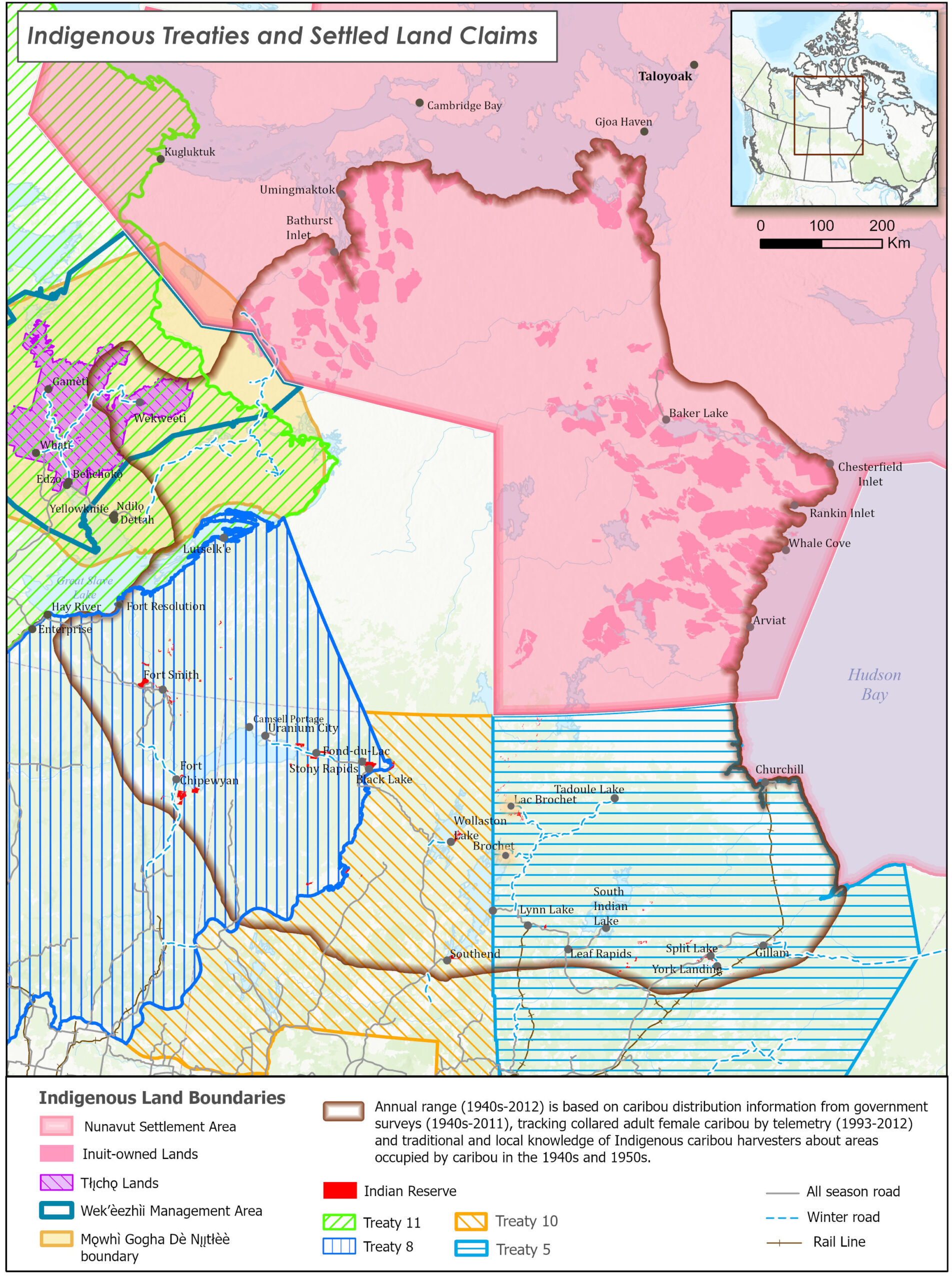 Beverly and Qamanirjuaq Caribou Winter Ranges Map