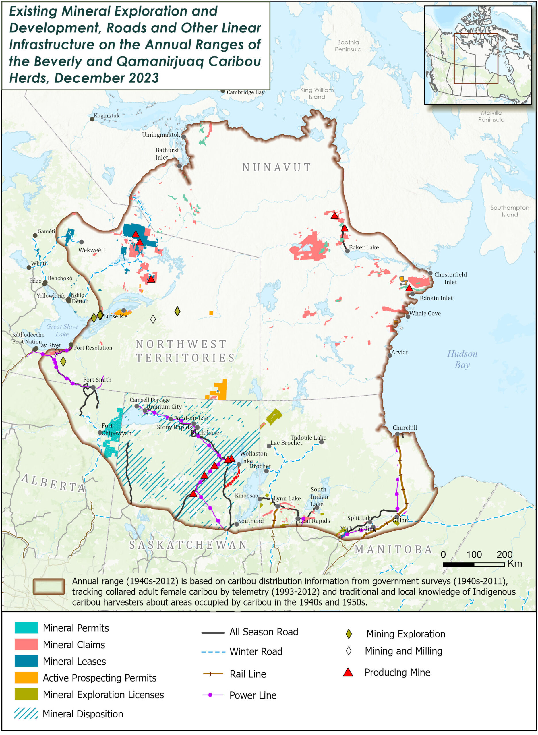 Beverly and Qamanirjuaq Caribou Winter Ranges Map