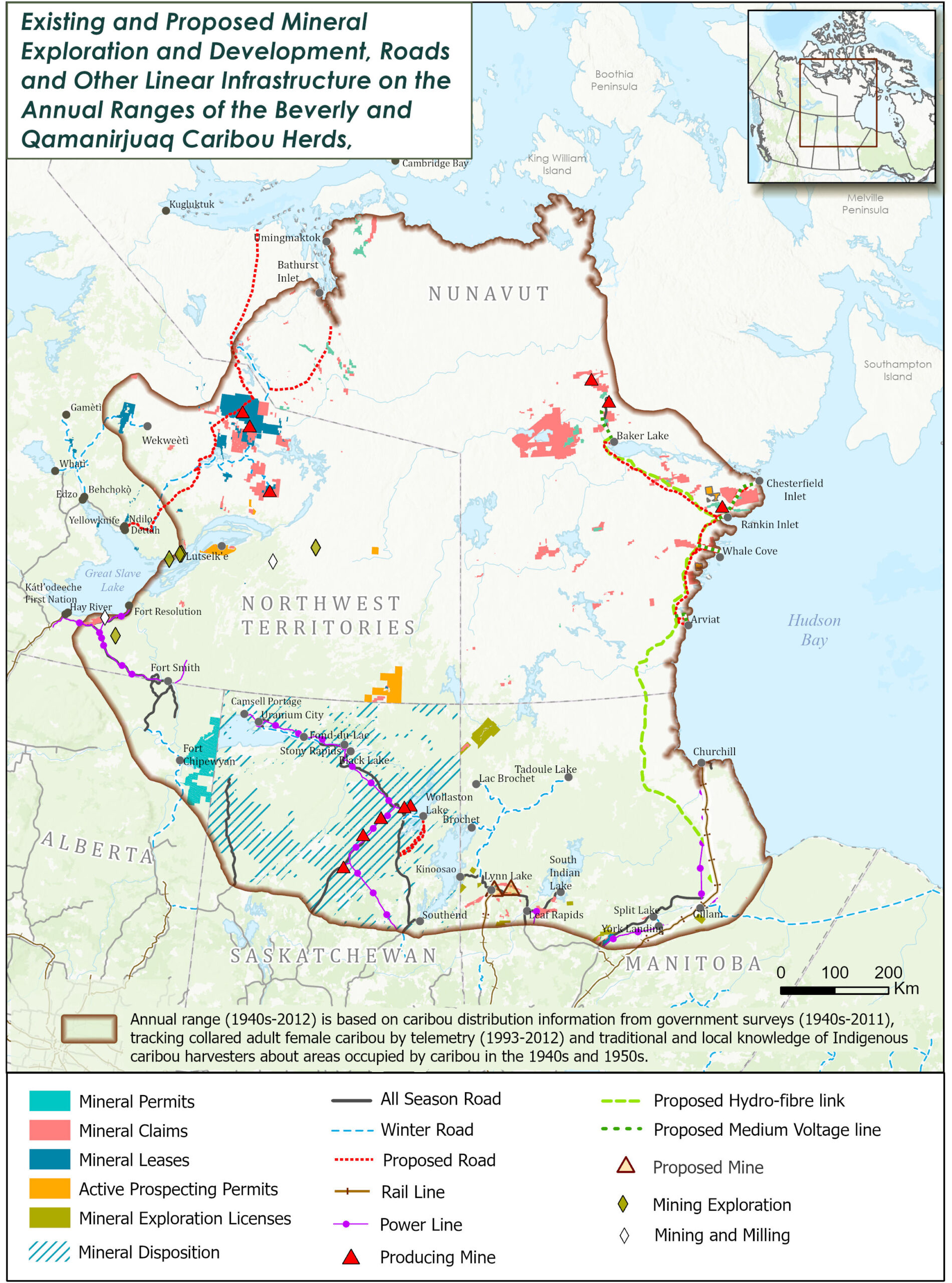 Beverly and Qamanirjuaq Caribou Winter Ranges Map