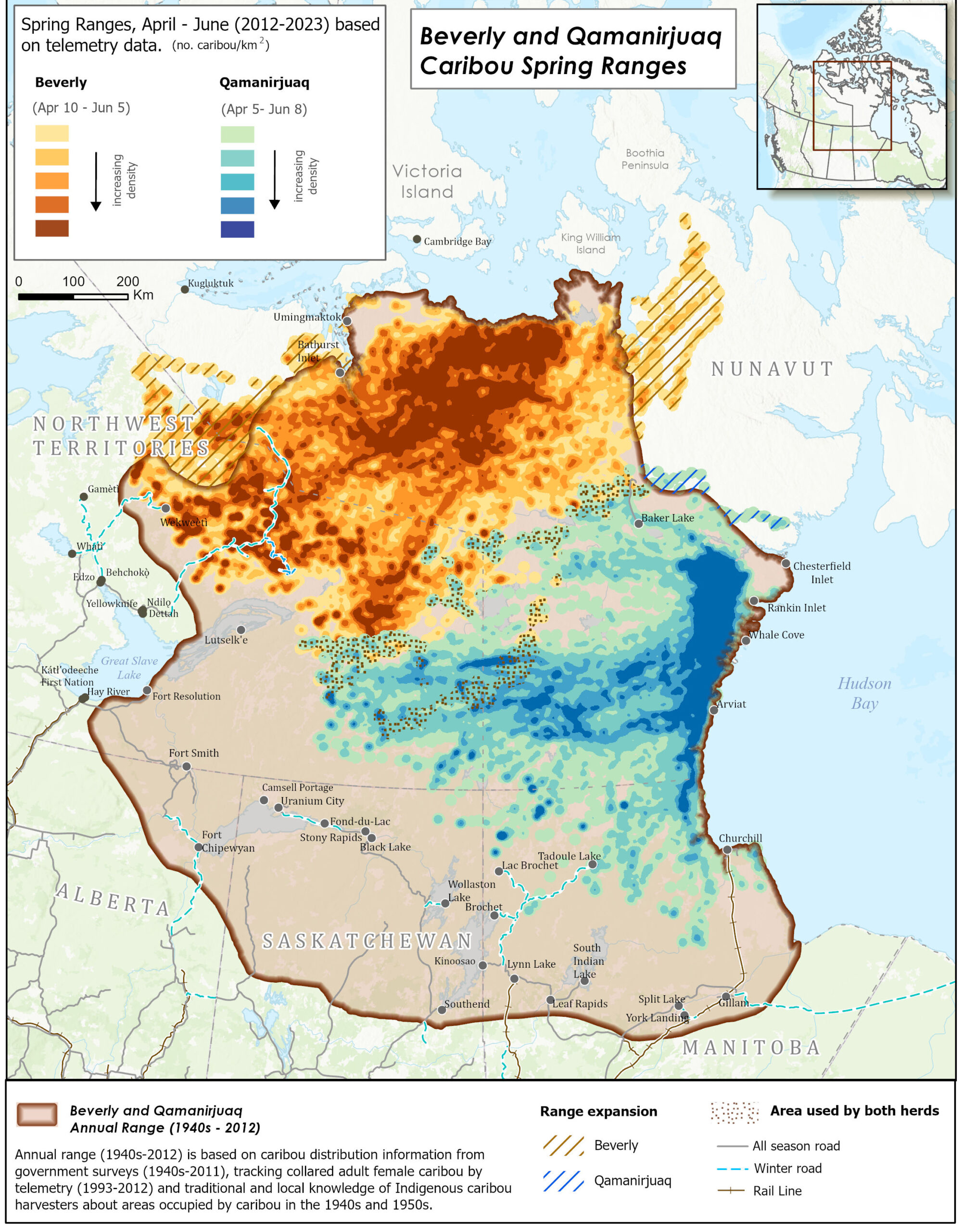 Beverly and Qamanirjuaq Caribou Winter Ranges Map