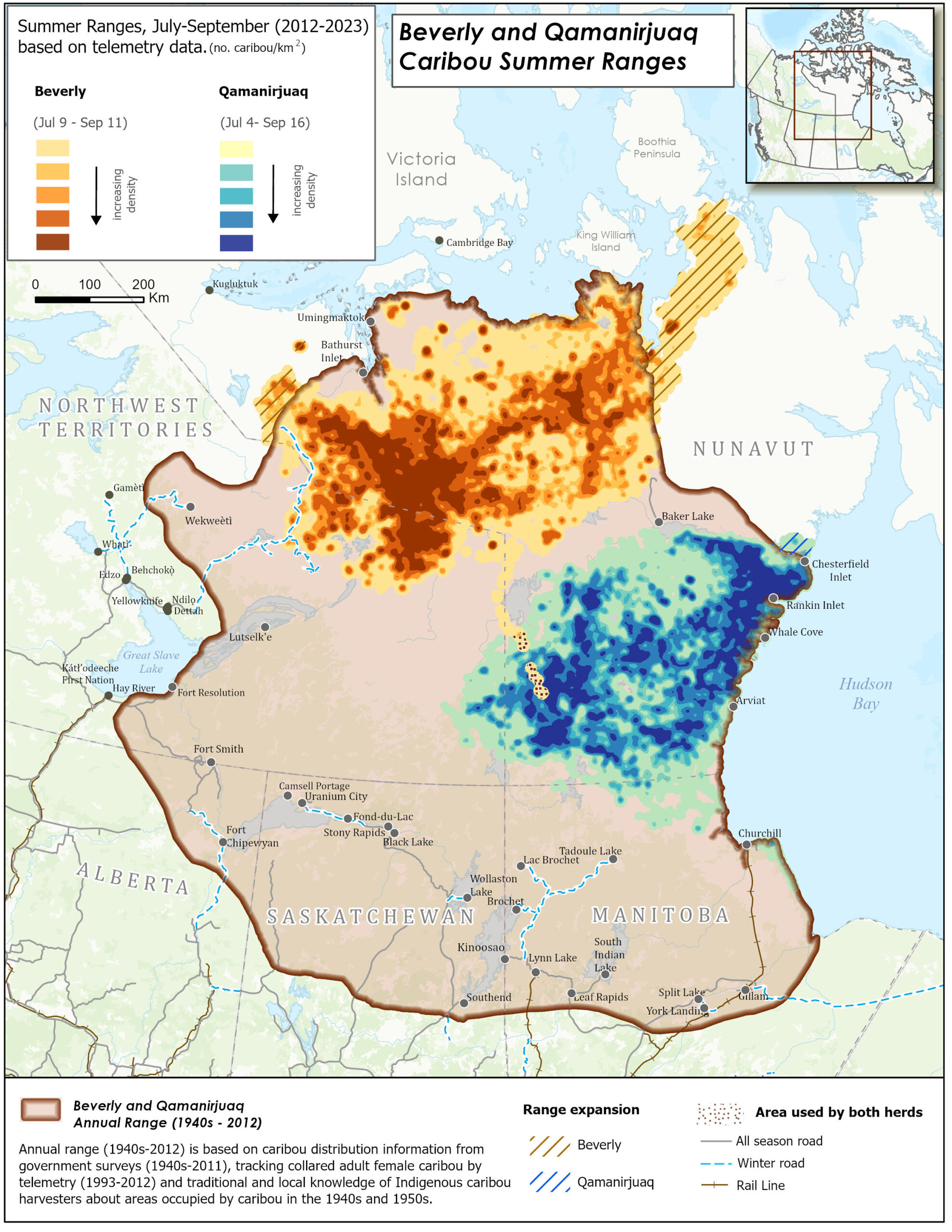 Beverly and Qamanirjuaq Caribou Winter Ranges Map