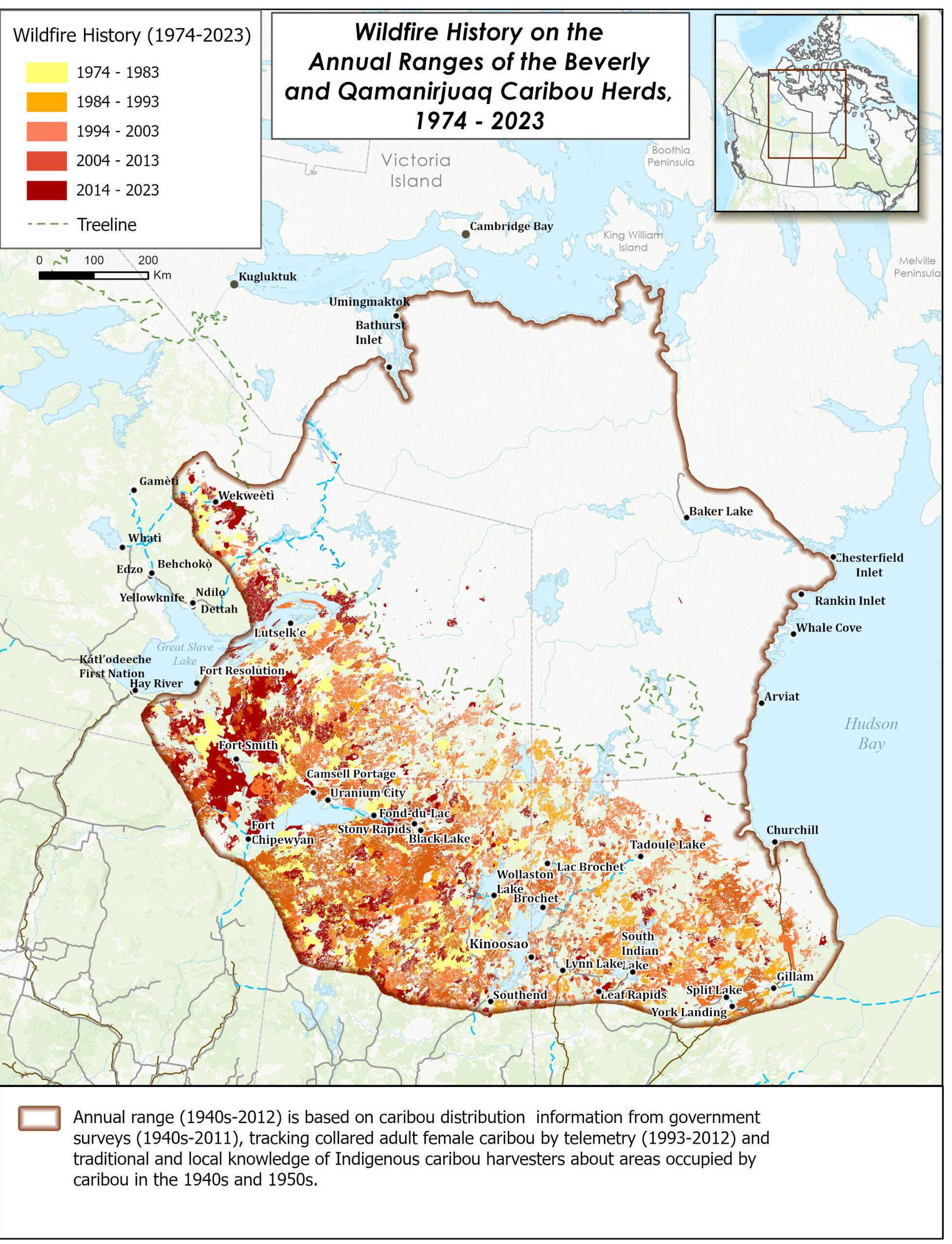 Beverly and Qamanirjuaq Caribou Winter Ranges Map